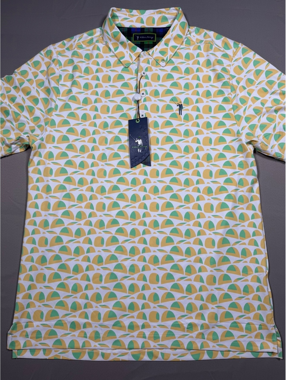 William Murray Golf Sandy Tiles Polo Mens Medium White Green Yellow NWT - Picture 1 of 9